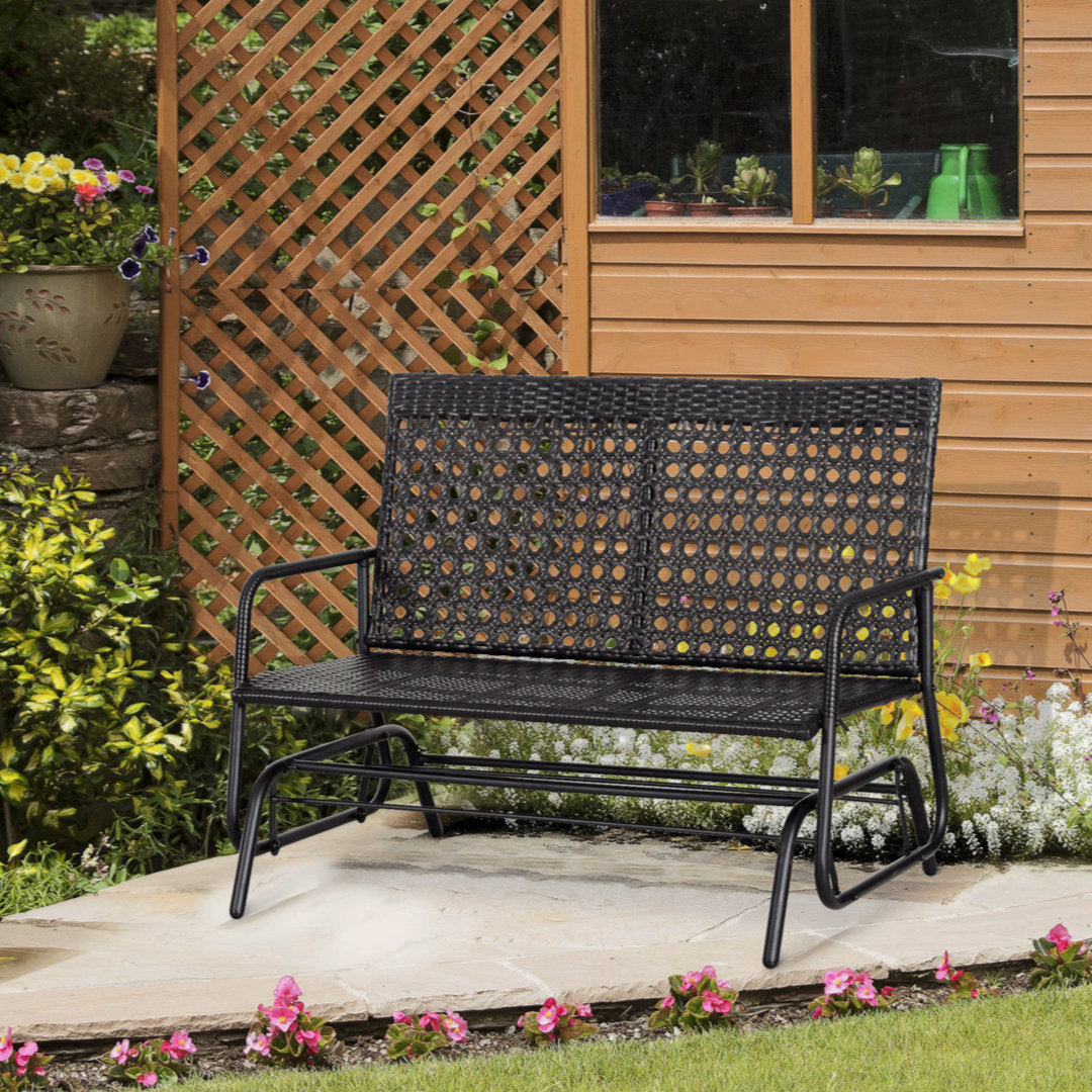 Shupe Steel Rattan Outdoor Patio Double Glider Bench Wrought Studio™