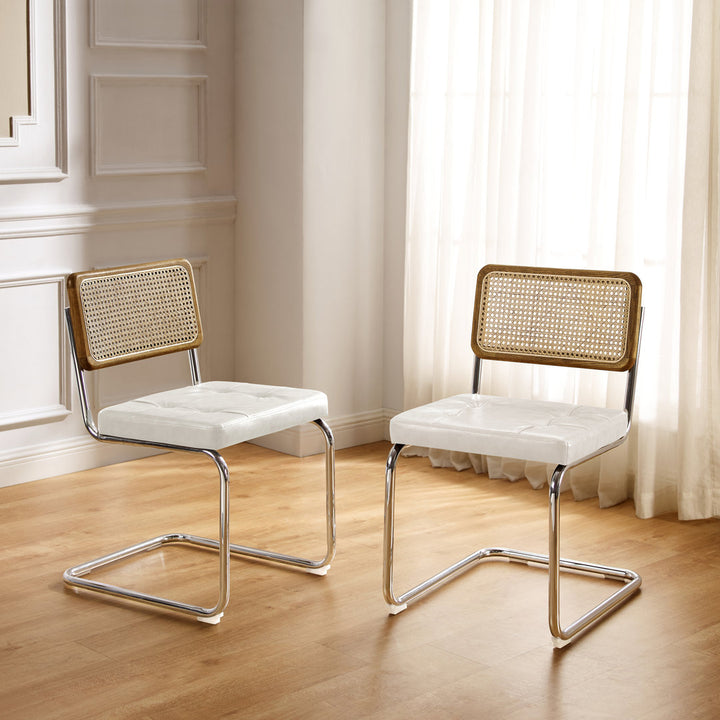 Staple Hill Upholstered Dining Side Chair with Cane Rattan Back (Set of 2) Bayou Breeze Upholstery Color: Off White