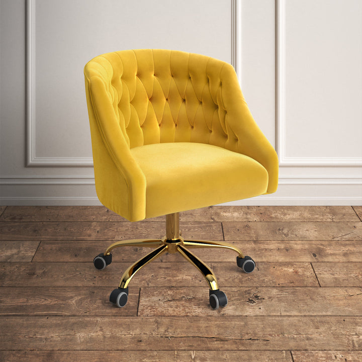 Louise 35.5'' H Velvet Hand-Curated Task Chair with Button Tufted Kelly Clarkson Home Upholstery Color: Yellow Velvet