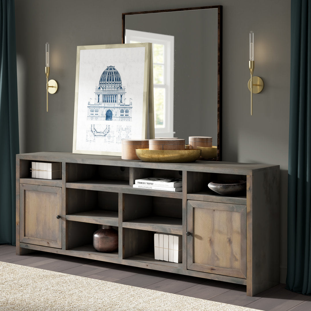 Columbia 84" No Assembly Required Barnwood Finish TV Stand, For TVs Up To 95" Greyleigh™