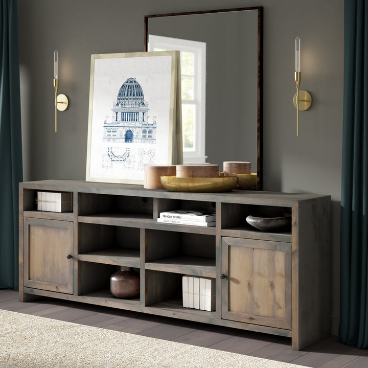 Columbia 84" No Assembly Required Barnwood Finish TV Stand, For TVs Up To 95" Greyleigh™