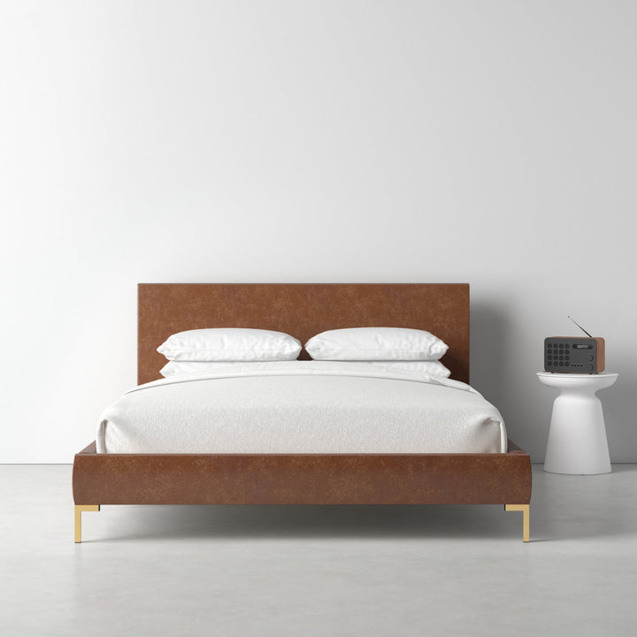 Rand Vegan Leather Bed AllModern Color: Classic Otter Performance Velvet, Leg Color: Brass Size: Twin