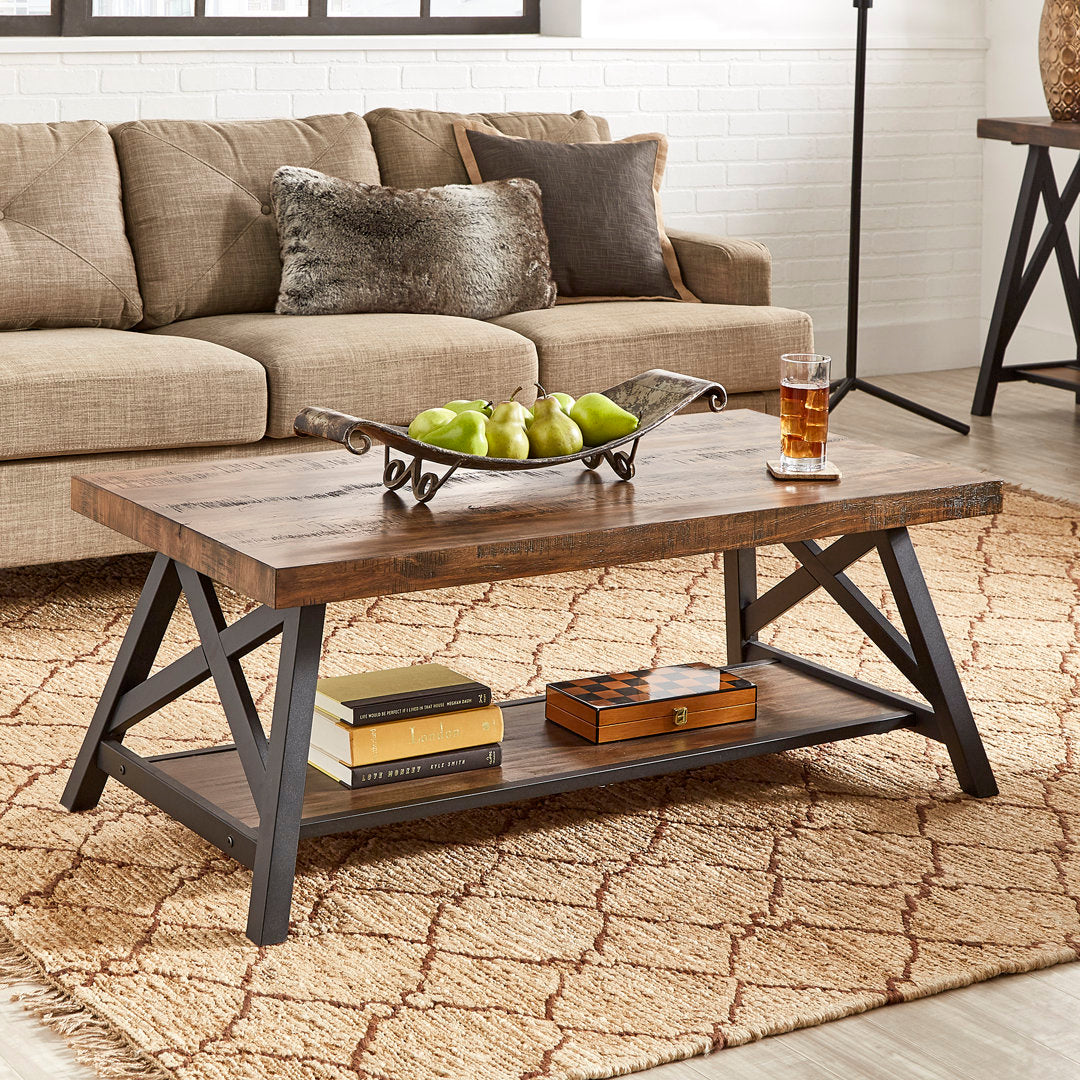Isakson Trestle Coffee Table with Storage Laurel Foundry Modern Farmhouse® Table Top Color: Brown
