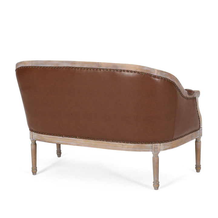 Atenea 49.5'' Upholstered & Birch Wood Loveseat August Grove® Upholstery Color: Cognac Faux Leather