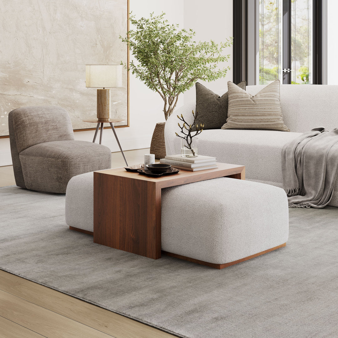 Babs 48" Luxury Ivory Boucle Upholstered Sliding Ottoman with Wheels and Table Top Latitude Run®
