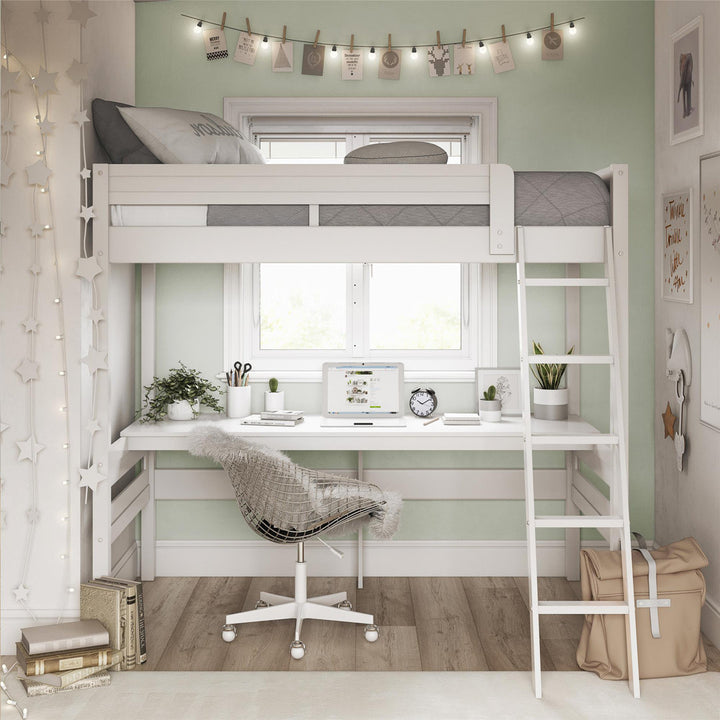 Everiz Twin Solid Wood Loft Bed with Built-in-Desk by Isabelle & Max™ Isabelle & Max™ Bed Frame Color: Off-White