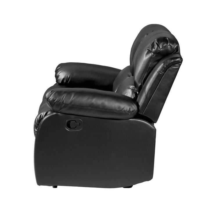 Mccubbin 60" Faux Leather Pillow Top Arm Reclining Loveseat Wade Logan® Upholstery Color: Black Faux Leather