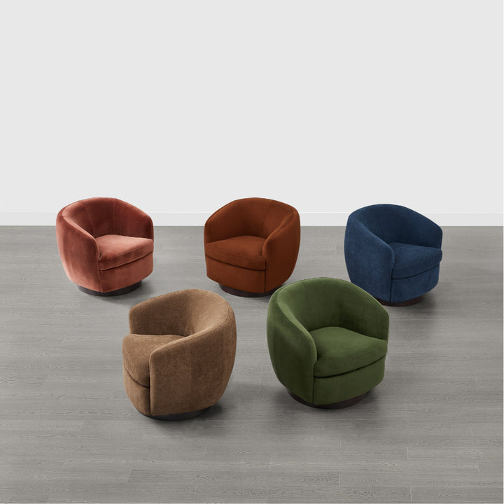 Marcy Upholstered Swivel Barrel Chair Joss & Main Leg Color: Espresso Fabric OR Leather Type: Falkirk Reddish Brown Velvet