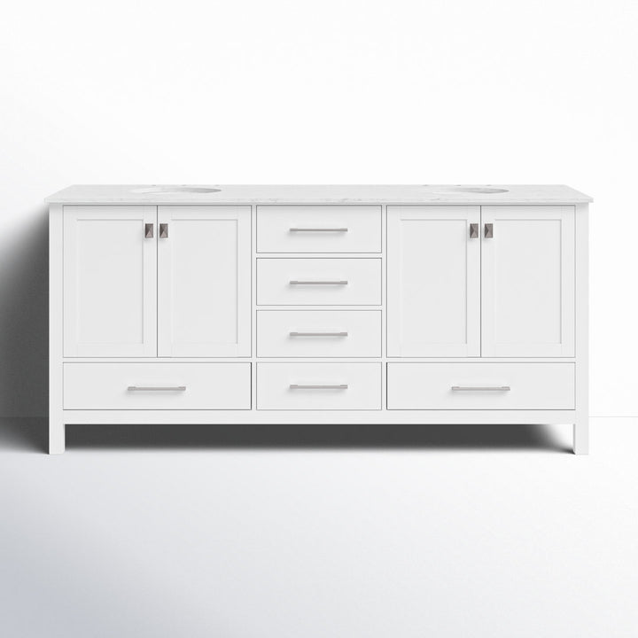 Bagdai 72" Wide Bathroom Vanity Set Wade Logan® Base Finish: White, Top Finish: Calacatta Quartz
