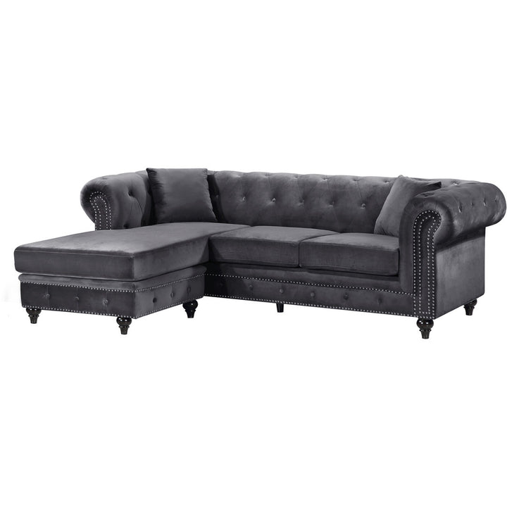 Harlow 96" Wide Velvet Reversible Sofa & Chaise Kelly Clarkson Home Upholstery Color: Gray