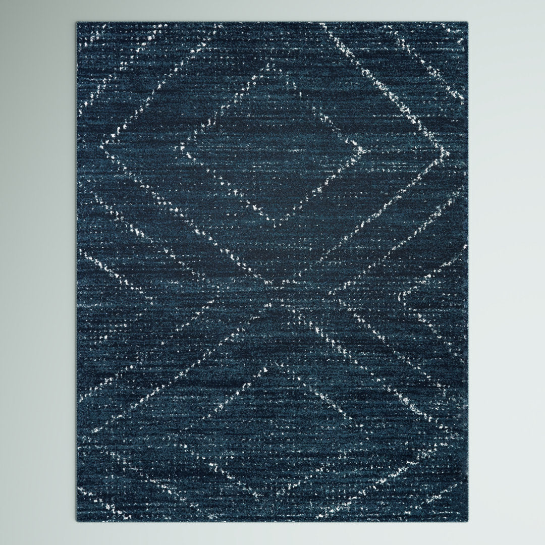 Beveridge Geometric Dark Blue Area Rug Mercury Row® Rug Size: Rectangle 4'4" x 6'