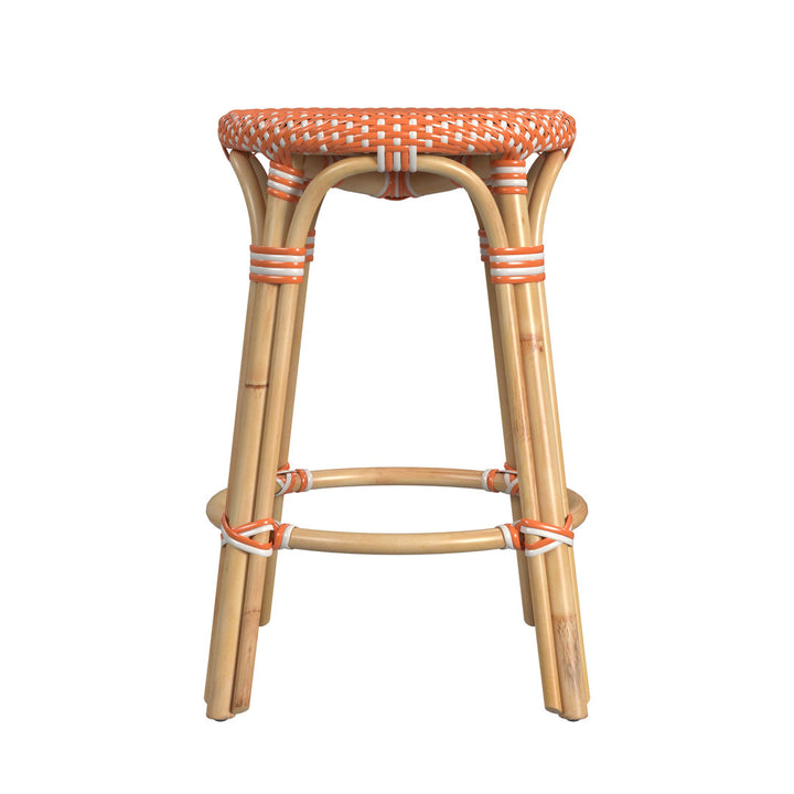 Alastair Bar & Counter Stool Birch Lane™ Color: Orange/White Dot/Natural Rattan Frame Seat Height: Counter Stool (24" Seat Height)