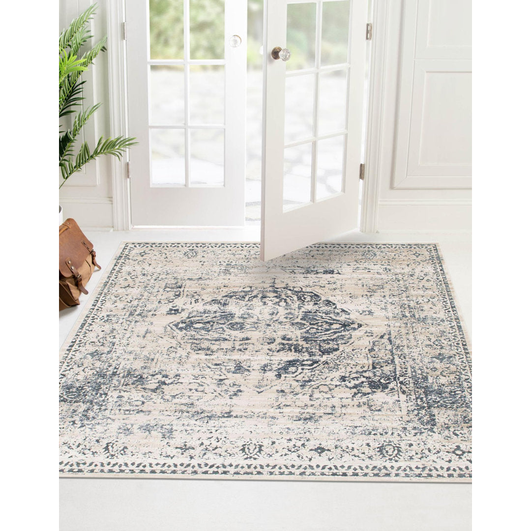 Arkeen Oriental Dark Blue/Beige Area Rug Lark Manor™ Rug Size: Square 7'10"