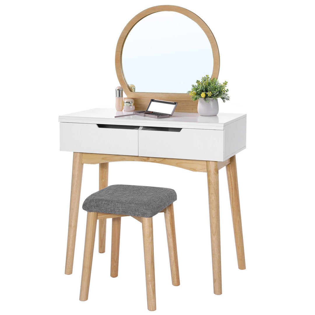 Arinze Vanity Set with Stool and Mirror Wrought Studio™ Color: Natural/White