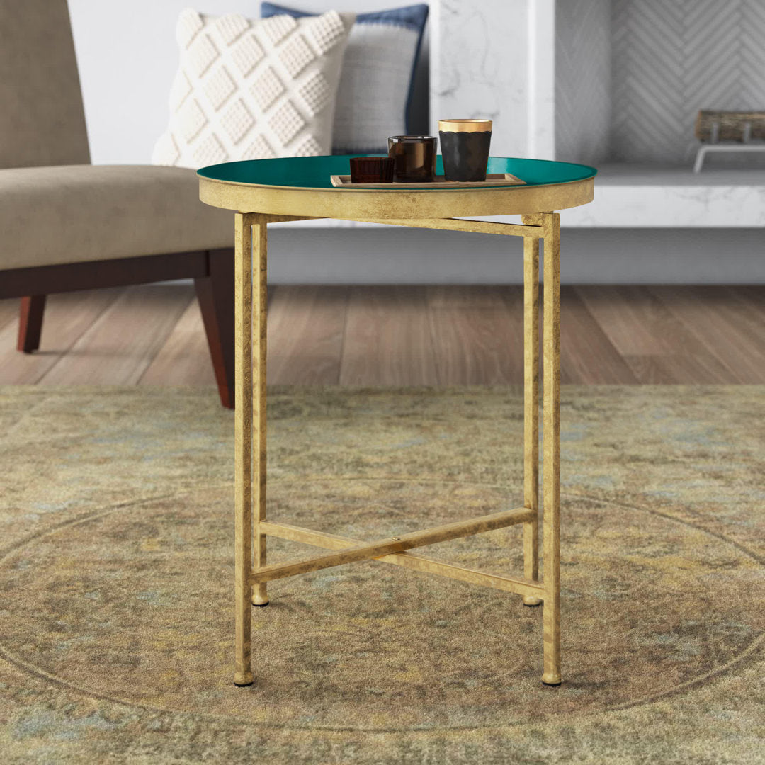 Ekta Tray Top Cross Legs End Table Willa Arlo™ Interiors Table Base Color: Gold, Table Top Color: Teal