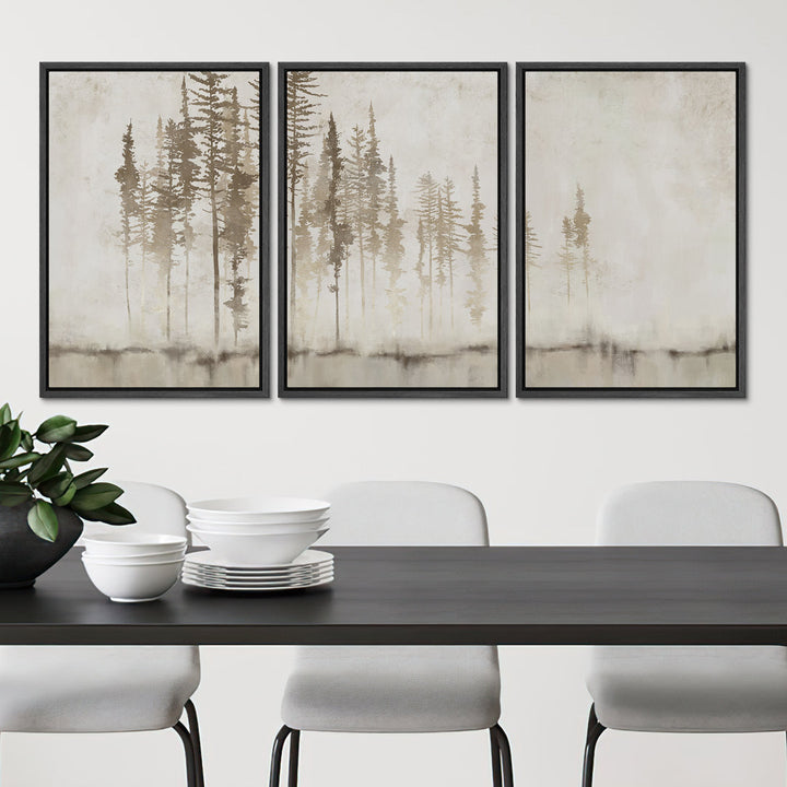 Pastel Abstract Tree Subtle Neutral Modern Rustic Home Decor - Framed Canvas Print Wall Art Work SIGNLEADER Size: 24" H x 48" W Format: Black Framed