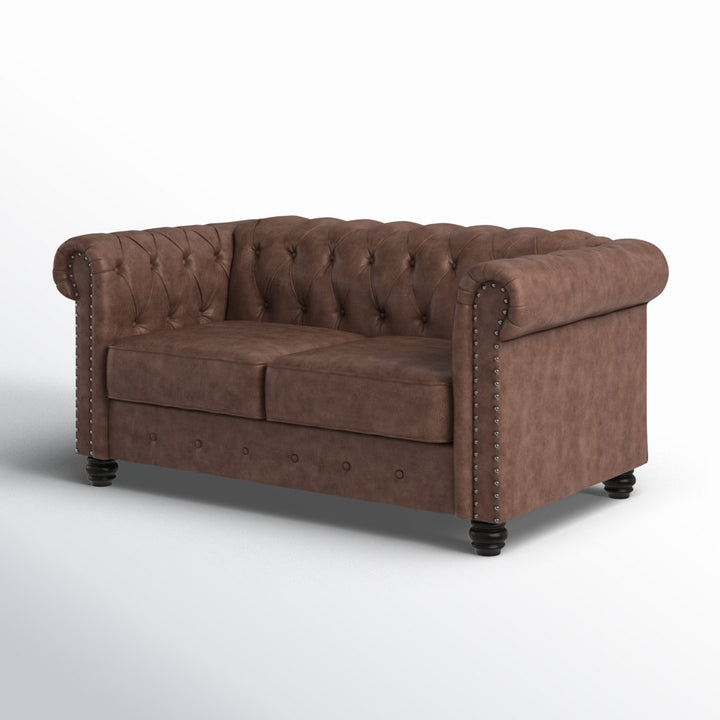 Provence 61" Rolled Arm Chesterfield Loveseat Kelly Clarkson Home Upholstery Color: Brown Leather like Fabric