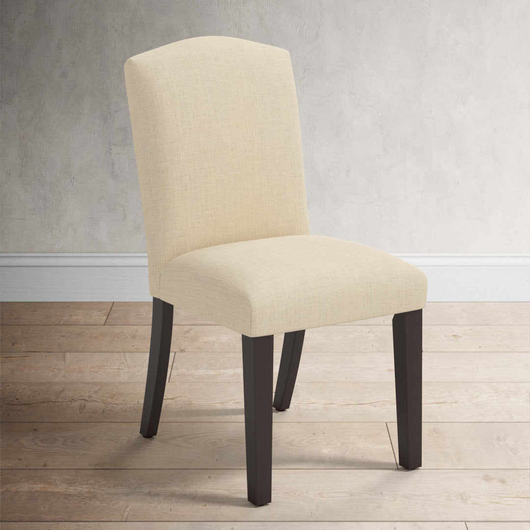 Estrela Upholstered Dining Chair Birch Lane™ Upholstery Color: Classic Navy Linen, Leg Color: Black Wood
