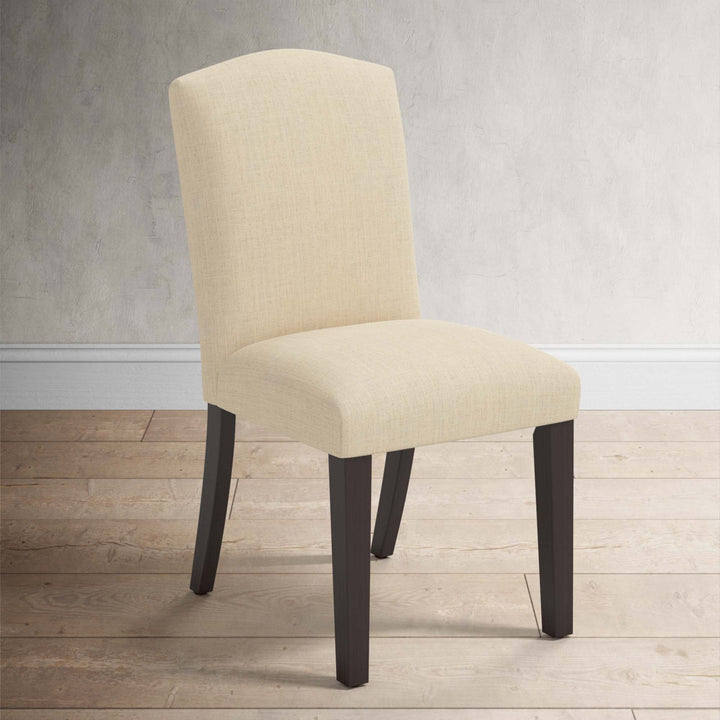 Estrela Upholstered Dining Chair Birch Lane™ Upholstery Color: Classic Navy Linen, Leg Color: Black Wood