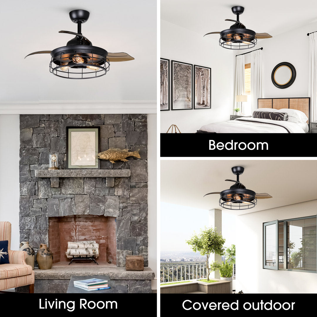 36'' Robichaux 3 - Blade Retractable Blades Ceiling Fan with Remote Control and Light Kit Included Trent Austin Design®