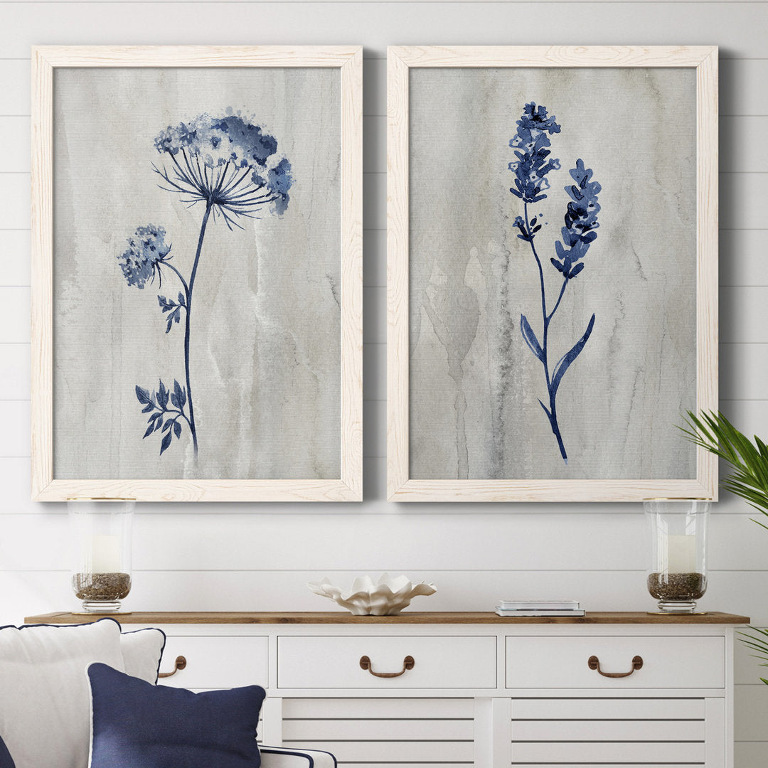 Indigo Botanical I - 2 Piece Graphic Art Print Set Laurel Foundry Modern Farmhouse® Mat Color: No Mat Size: 37.5" H x 55" W x 1.5" D Format: White Framed Canvas