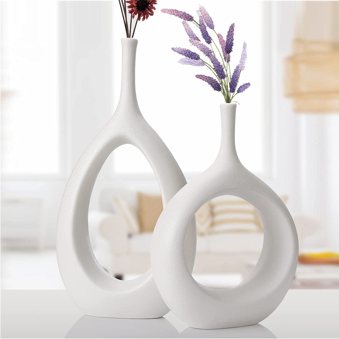 2 Piece Dinges Ceramic Table Vase Set Orren Ellis Color: White
