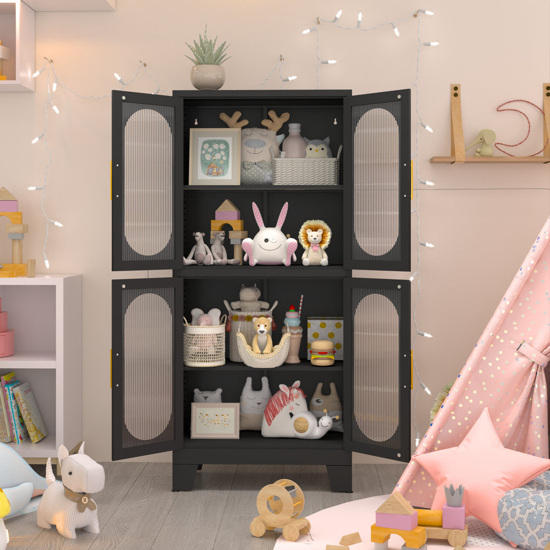 Ebern Designs Storage Wardrobes Cabinet with 4 Doors and Shelves Ebern Designs Color: Black