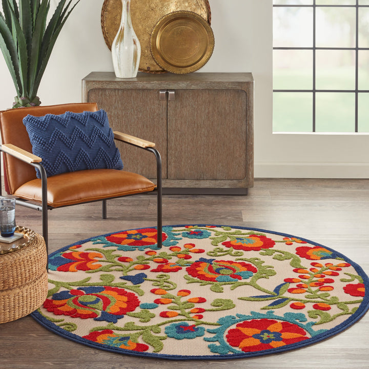 Bernia Floral Ivory/Red/Green Area Rug Wade Logan® Rug Size: Round 5'3"