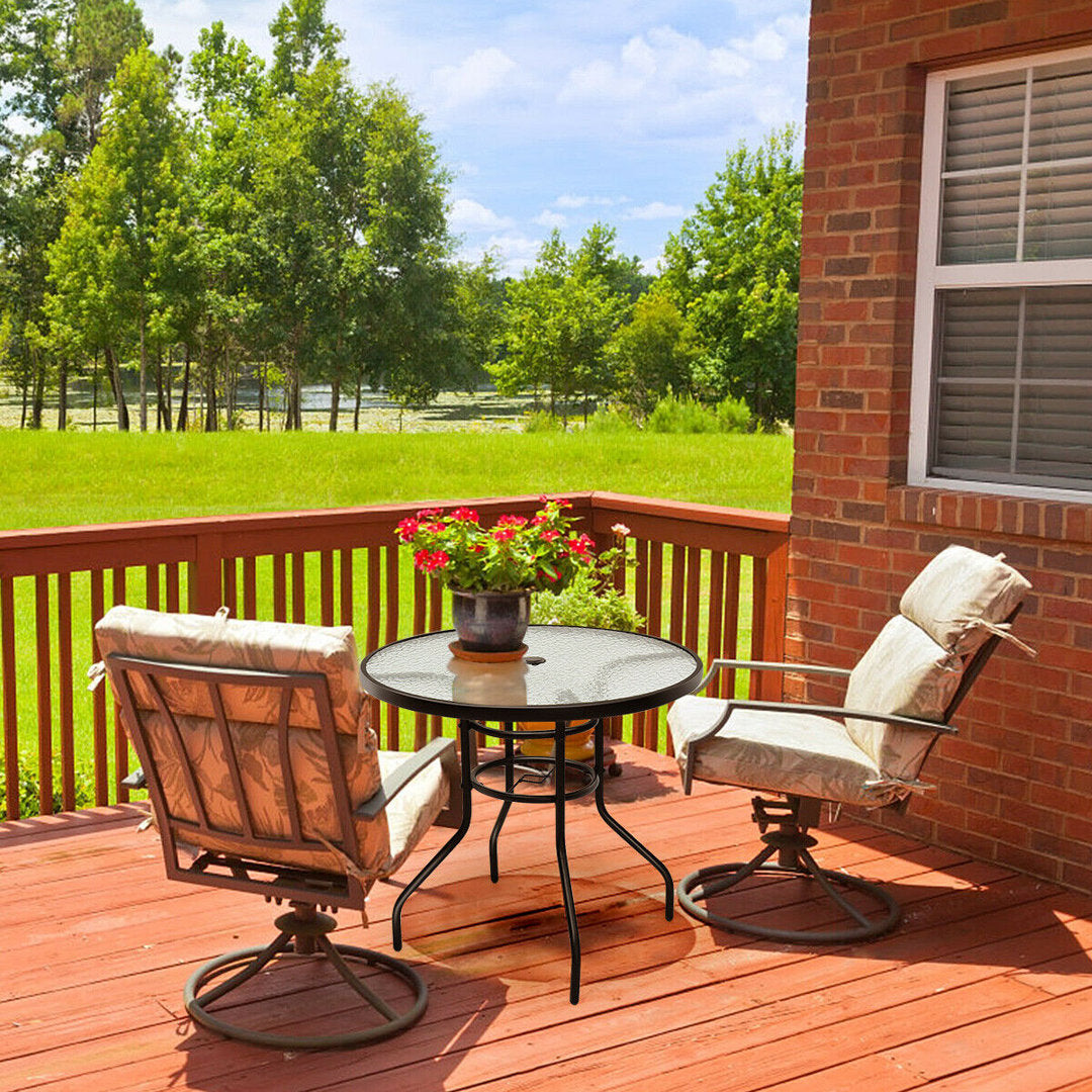 32'' Patio Round Table Tempered Glass Steel Frame Outdoor Pool Yard Garden Winston Porter