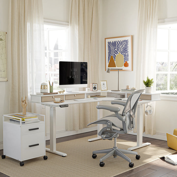 Llean L-Shape Standing Gaming Desk Inbox Zero Color (Top/Frame): White