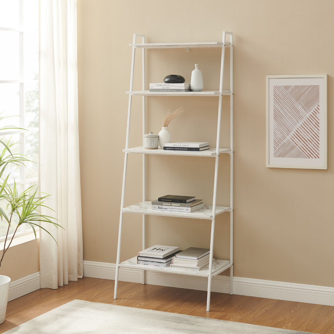 Little Italy 72" H x 28" W Metal Ladder Bookcase Trent Austin Design® Color: Calacatta Marble