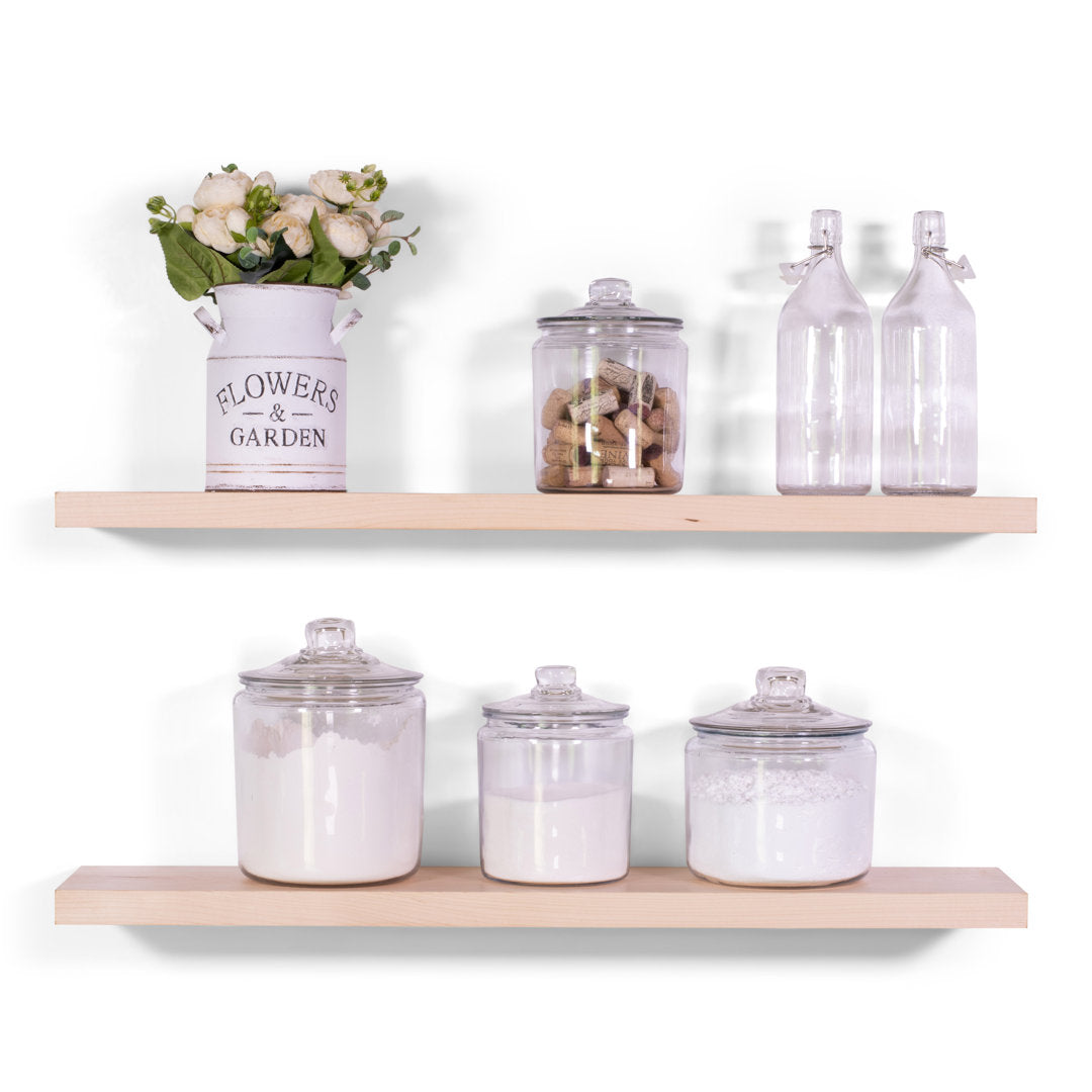 Bridgecliff 2 Piece Poplar Solid Wood Floating Shelf (Set of 2) Rosalind Wheeler Size: 1.38" H x 48" W x 6" D Finish: Natural