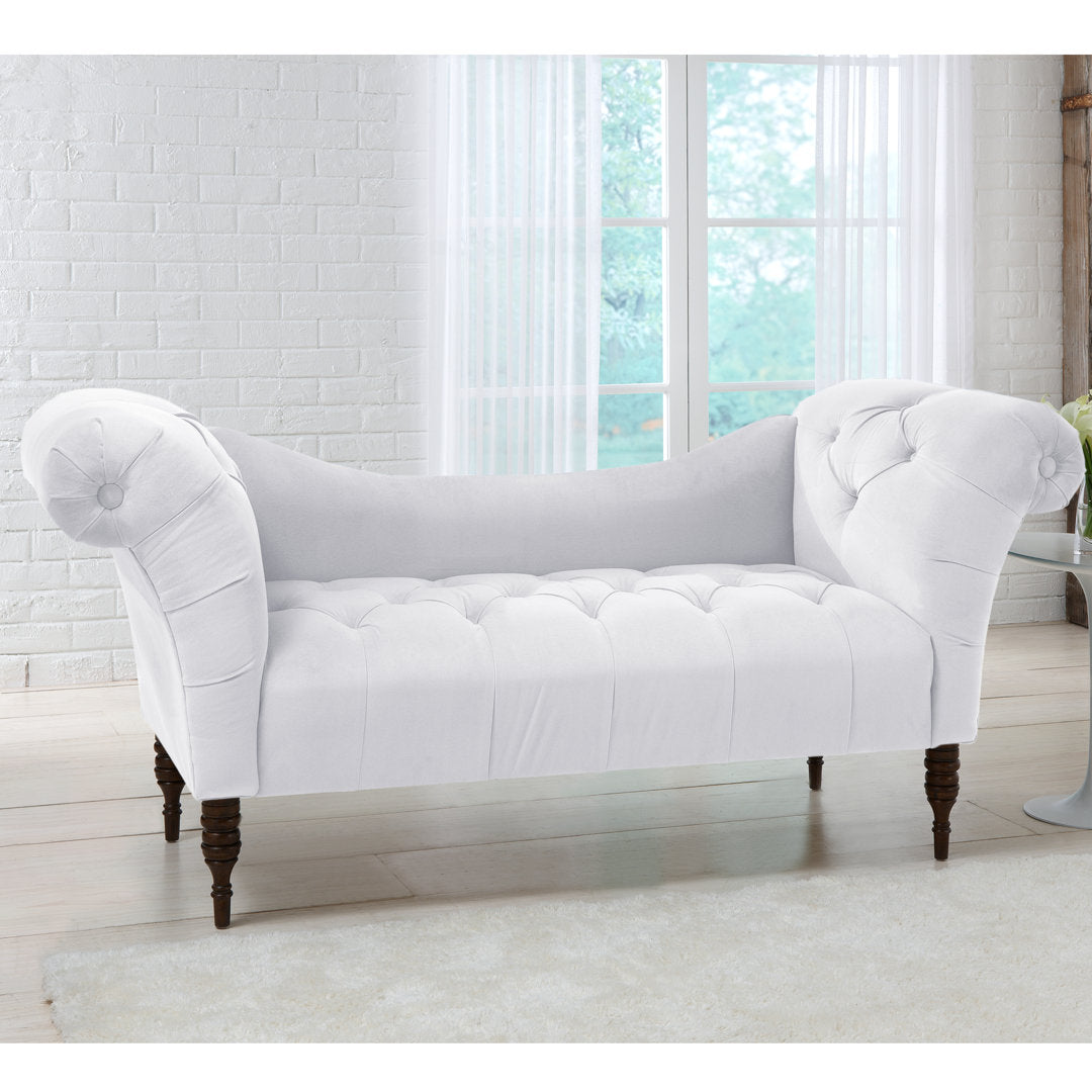 Kareem Upholstered Chaise Lounge Three Posts™ Teen Upholstery Color: Classic White Velvet, Leg Color: Espresso