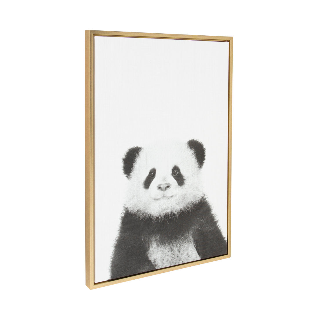 Panda Animal Print Black and White Portrait' Framed Photographic Print on Canvas Ivy Bronx Format: Gold Framed