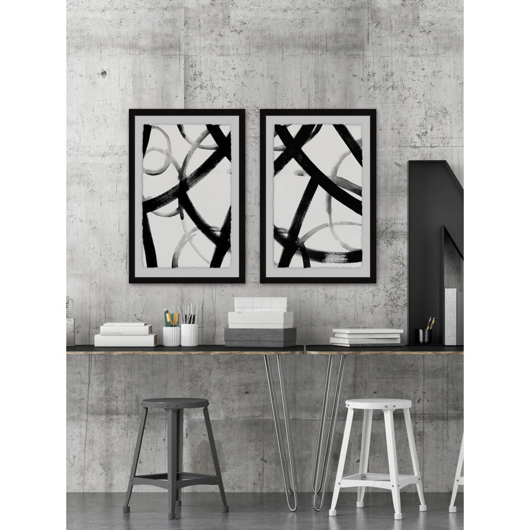 Monochrome Ripple Diptych' 2 Piece Framed Print Set Orren Ellis Size: 45" H x 30" W x 1.5" L