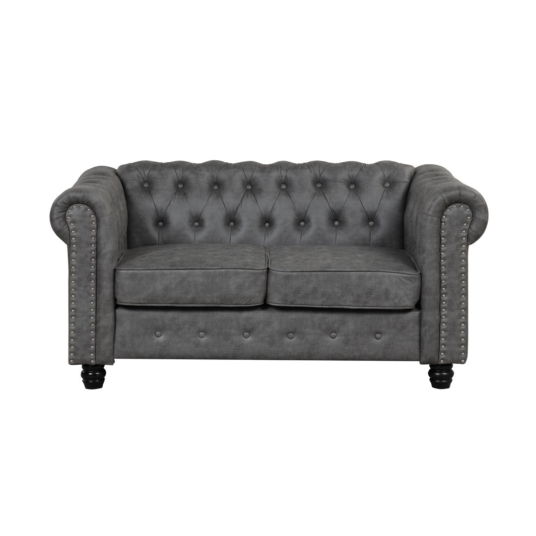 Provence 61" Rolled Arm Chesterfield Loveseat Kelly Clarkson Home Upholstery Color: Gray Leather like Fabric