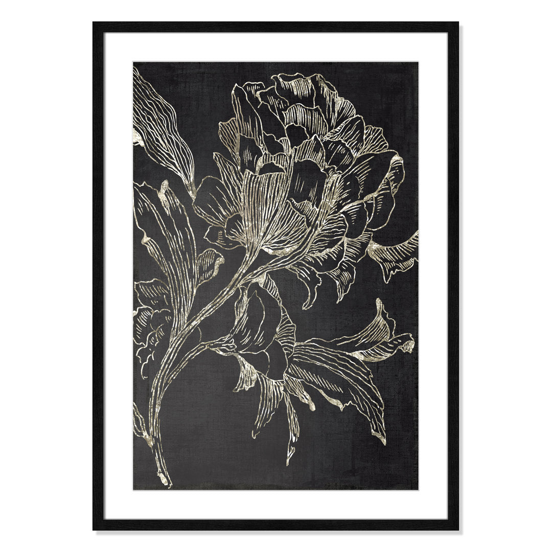 Golden Flower Folklore I by Asia Jensen - Picture Frame Graphic Art Print Joss & Main Size: 35.5" H x 25.5" W Format: Black Framed