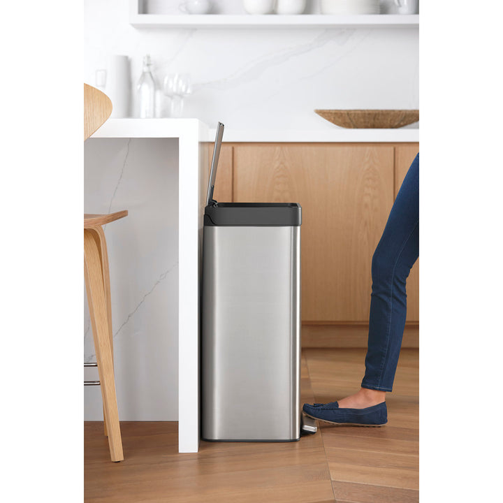 Reset 13 Gallon Kitchen Trash Can, Stainless Steel Hand Free Step Trash Can with Quiet-Close Lid Kohler Color: Stainless Steel