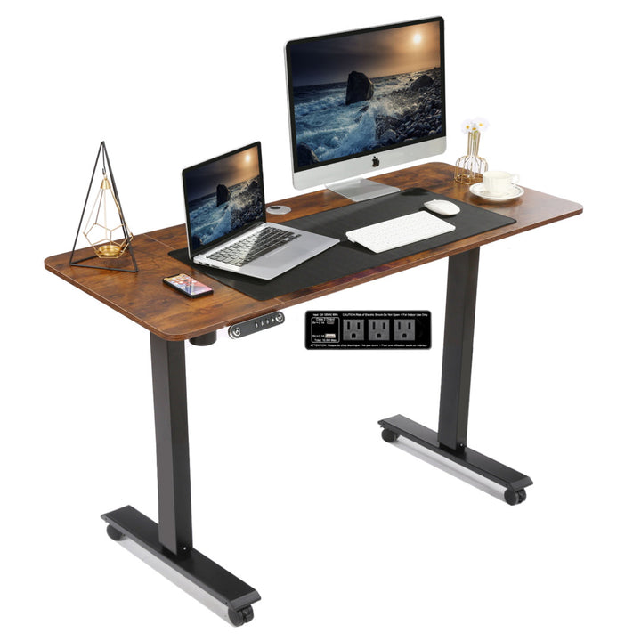 Kashif 55'' Electric Height Adjustable Standing Desk With 2 USB Ports, 3 Power Outlets, and 4 Casters, 2 Hooks, Big Mouse Pad Inbox Zero Color: Brown