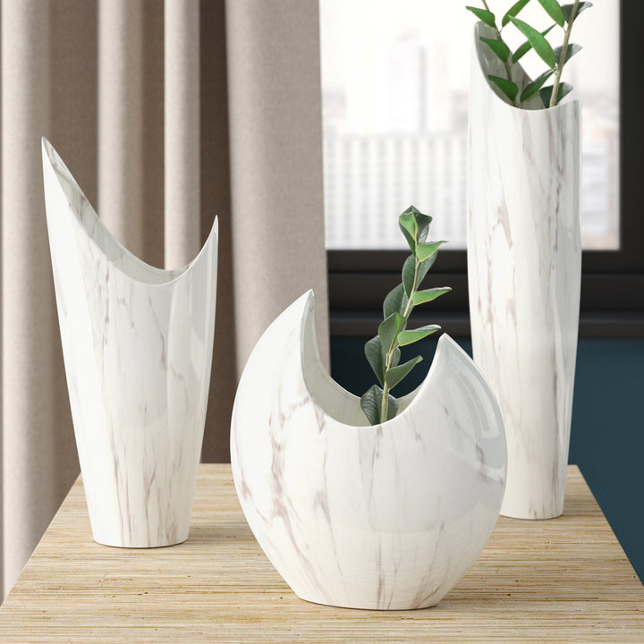 Pyron 3 Piece White/Charcoal Indoor / Outdoor Ceramic Table Vase Set Mercury Row®