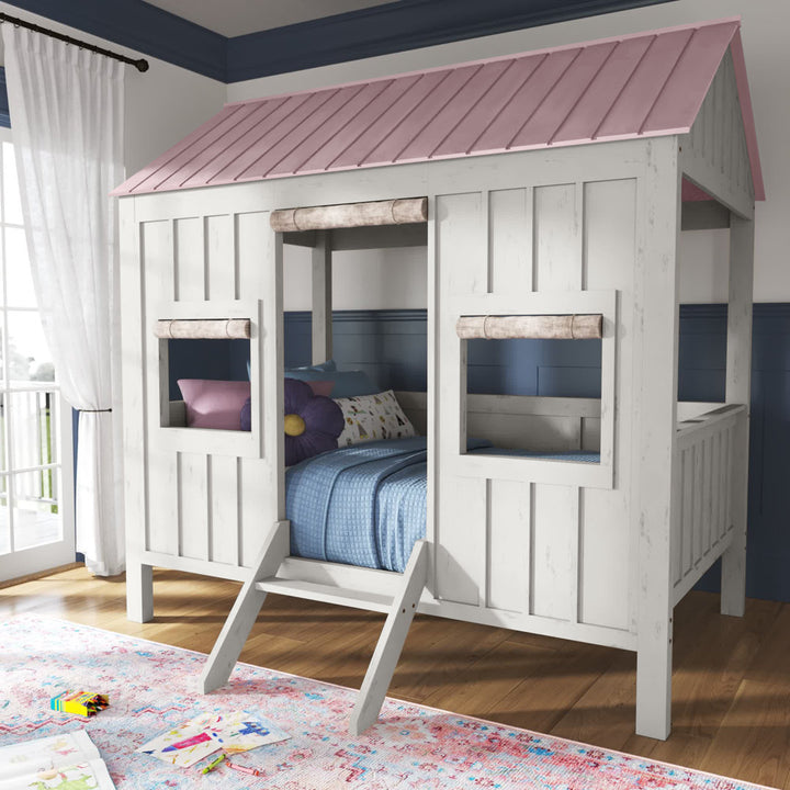 Diemer Full Canopy Standard Bed by Viv + Rae™ Viv + Rae™ Bed Frame Color: White/Pink