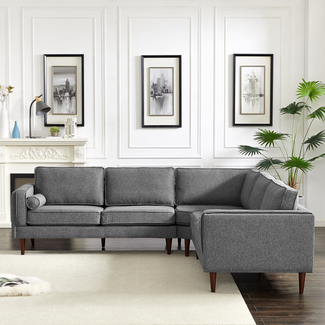 Isaak 105" Wide Symmetrical Corner Etta Avenue™ Fabric: Dark Gray Linen