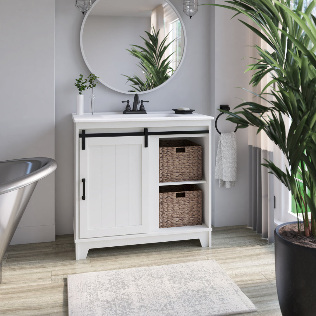 Braylen Sliding Barn Door 36" Single Bathroom Vanity Set Sand & Stable™ Base Finish: Ivory