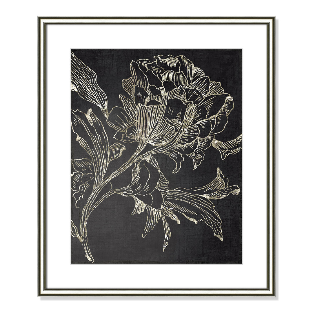 Golden Flower Folklore I by Asia Jensen - Picture Frame Graphic Art Print Joss & Main Size: 26.75" H x 22.75" W Format: Silver Framed
