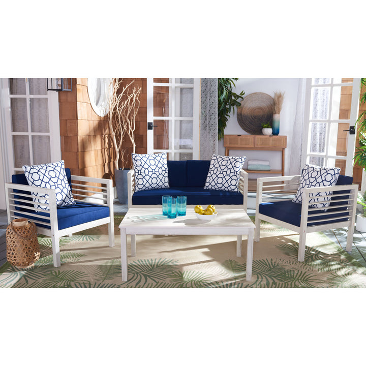 Arlethe 4 Piece Sofa Seating Group with Cushions Wade Logan® Frame Color/Cushion Color: White Frame/Navy Cushion