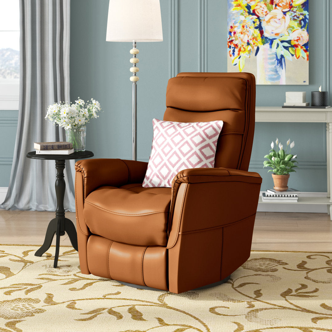 30" Top Grain Leather Manual Swivel Glider Recliner with Flared Arms Red Barrel Studio® Upholstery Color: Butterscotch Genuine Leather