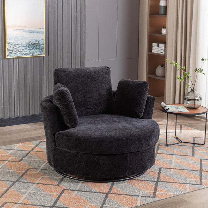 Achorn 42.26" W Polyester Recessed Arm Slipcovered Swivel Barrel Chair Hokku Designs Fabric: Black Polyester