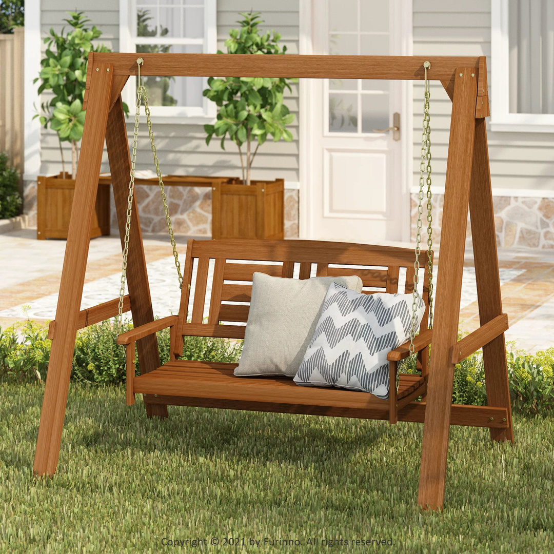 Fina Hardwood Hanging Porch Swing with Stand Millwood Pines