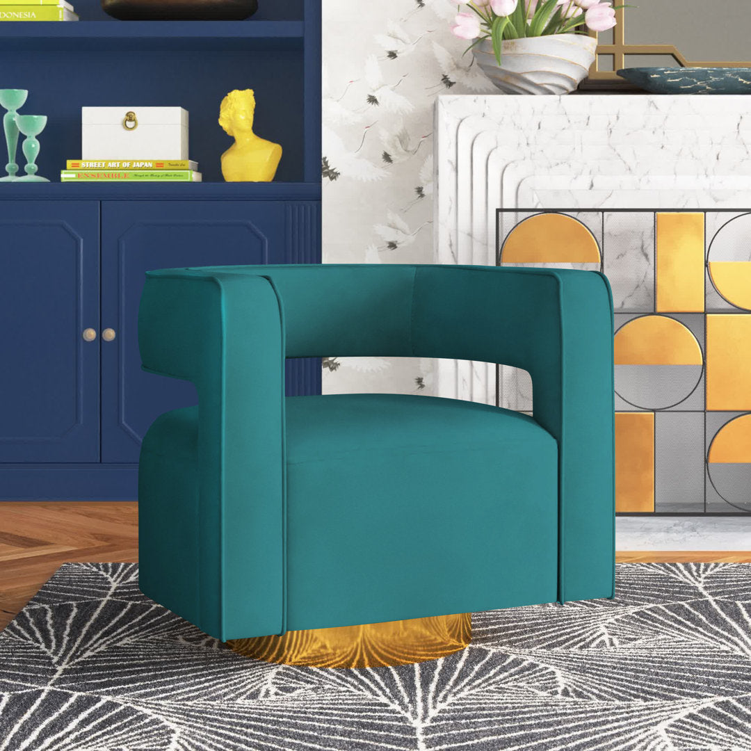 Aysha Velvet Swivel Barrel Chair Willa Arlo™ Interiors Fabric: Blue Velvet