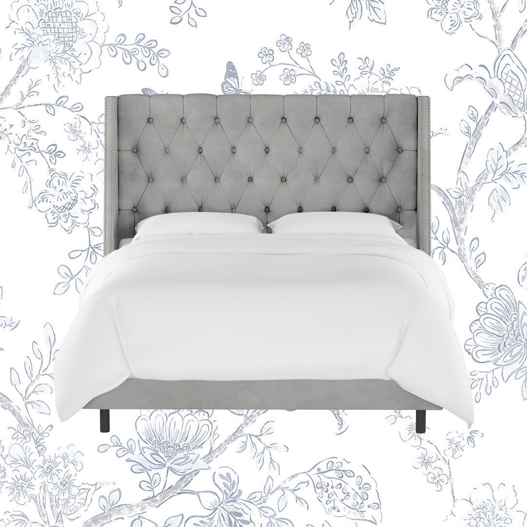 Annabel Upholstered Wingback Bed Kelly Clarkson Home Size: Full Body Fabric: Classic Steel Gray Performance Velvet